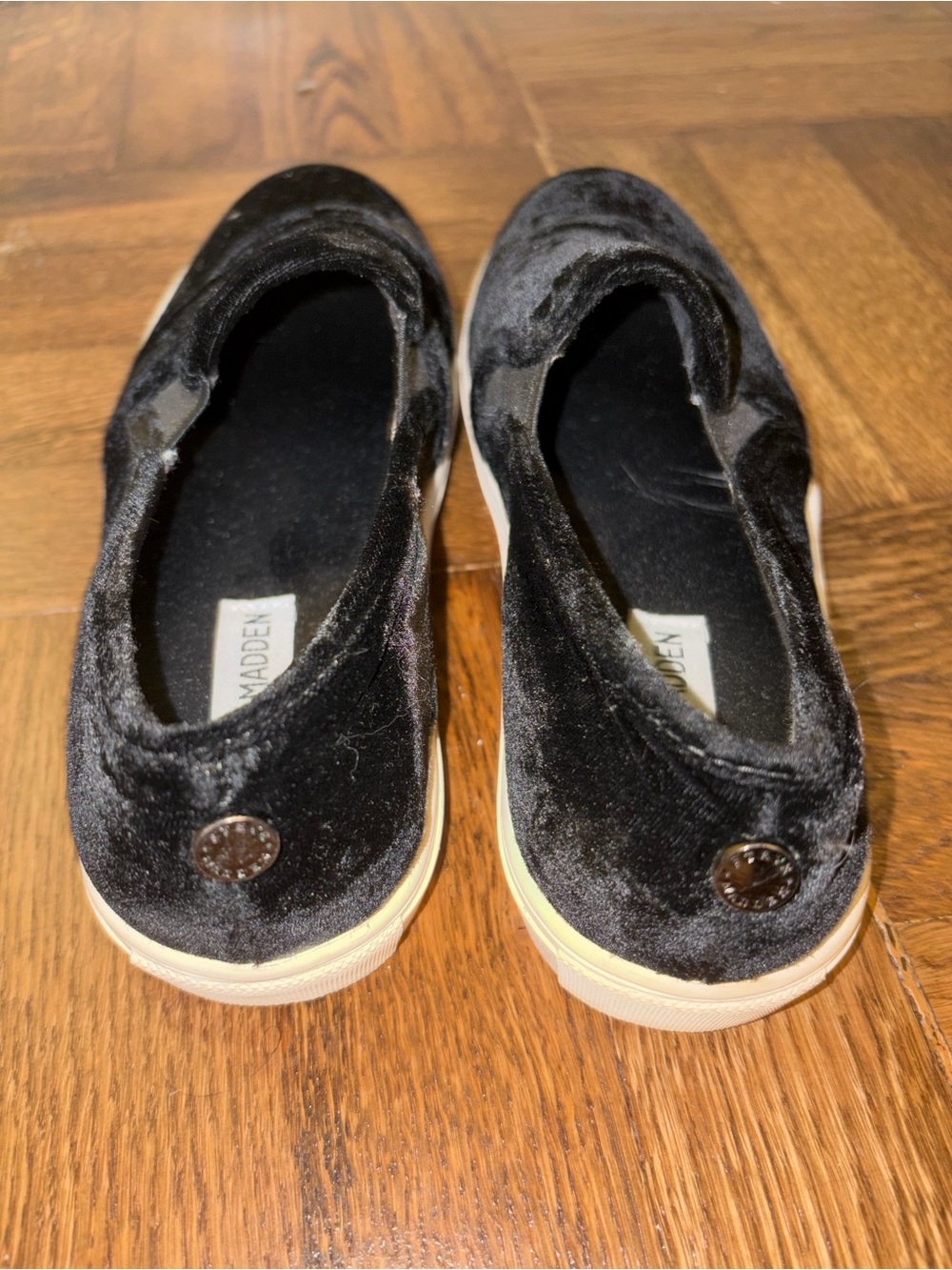 Steve Madden Black Velvet Slip On Sneakers with White Sole - Picture 3 of 4